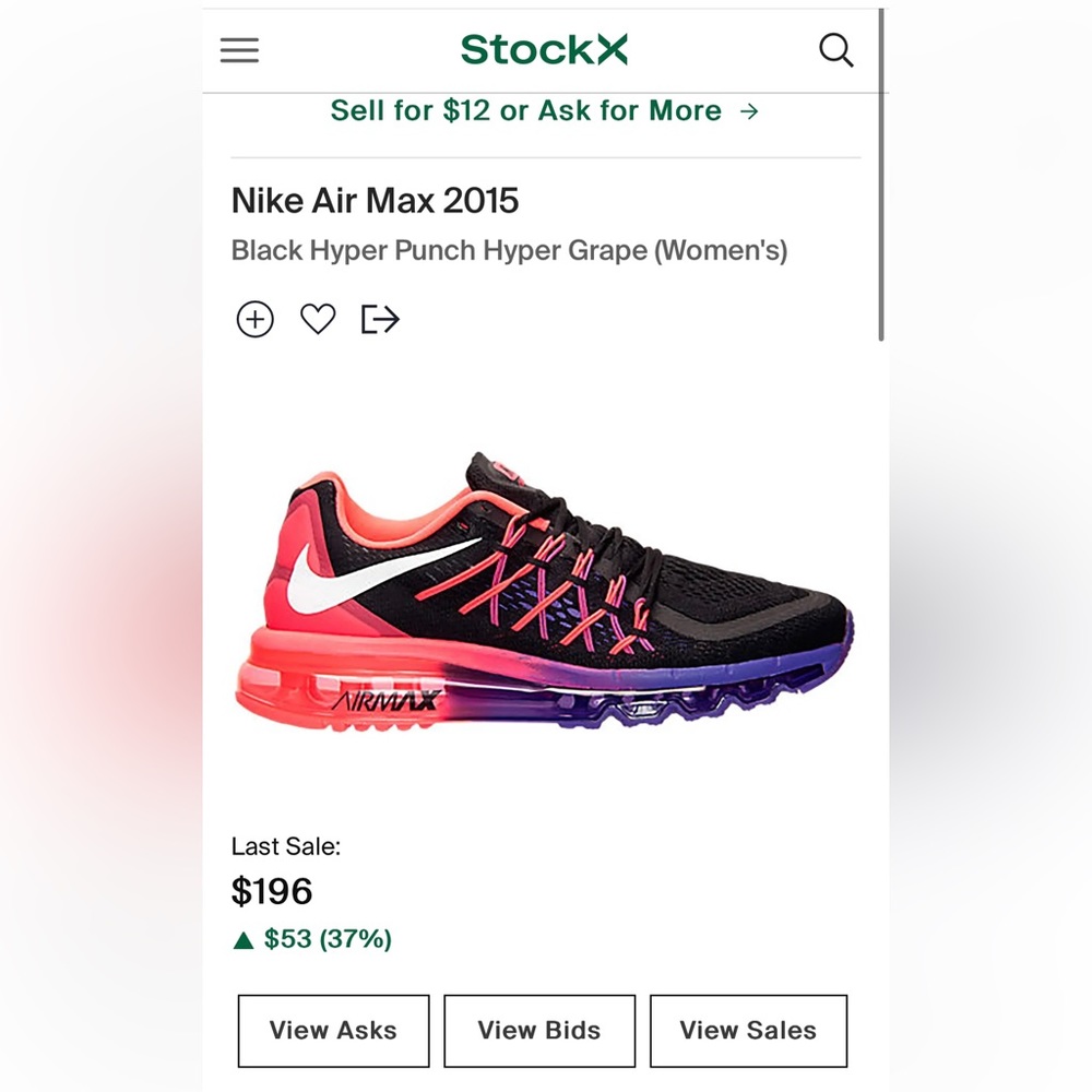 Nike Women’s Air Max 2015 Black Hyper Punch Hyper Grape Size 8